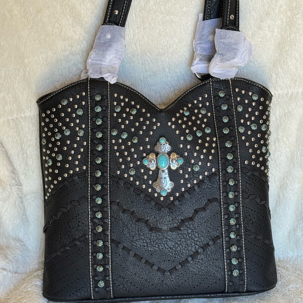 Montana West Black and Silver Shoulder Bag with Studded Design